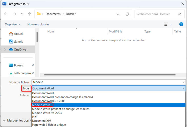Type Modèle Word