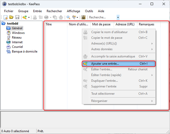 Ajouter une entrée dans la base KeePass
