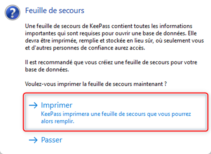 Feuille de secours KeePass