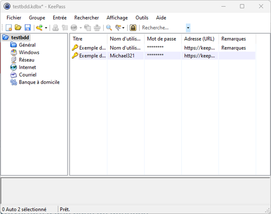 Nouvelle base de données interface KeePass