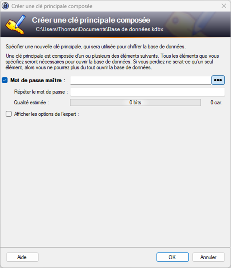 Mot de passe principal KeePass