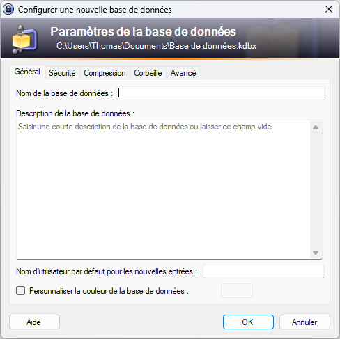 Nom de la base de données KeePass