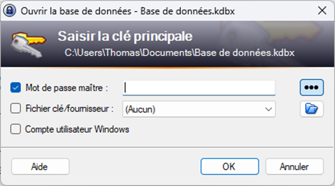 Ouvrir la base de données KeePass