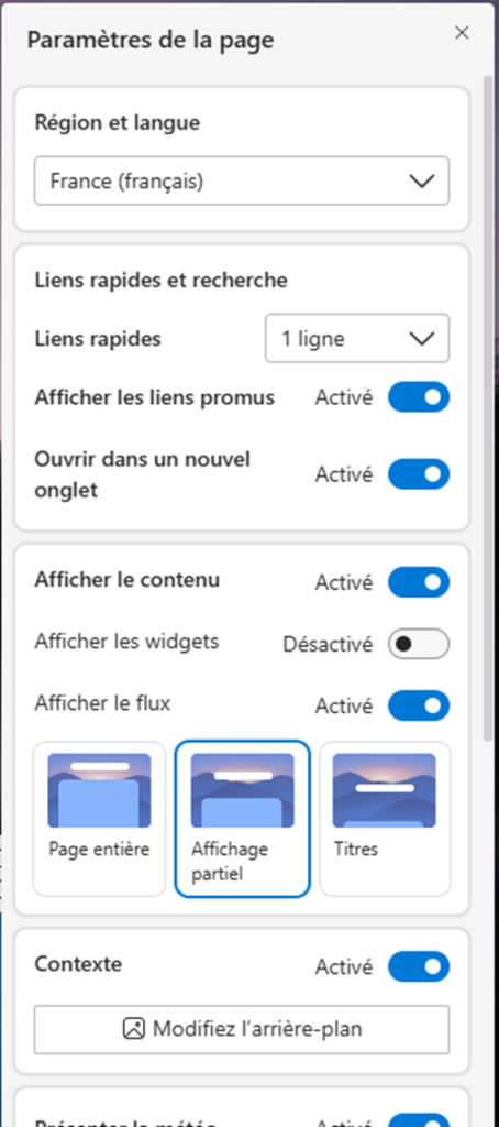 Options Edge à cocher ou décocher